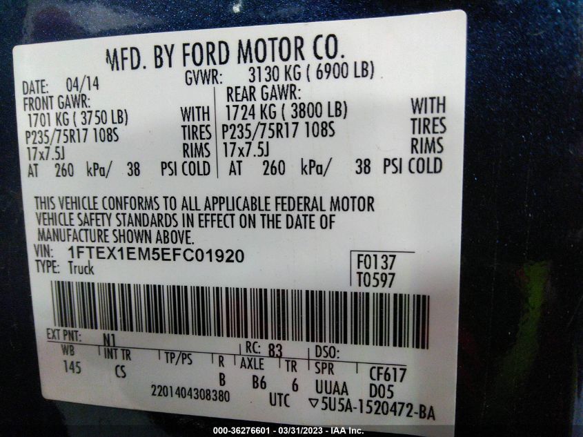 2014 FORD F-150 XL/STX/XLT - 1FTEX1EM5EFC01920