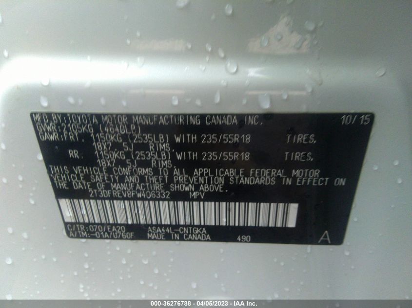 2015 TOYOTA RAV4 LIMITED - 2T3DFREV8FW406332