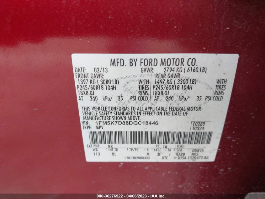 2013 FORD EXPLORER XLT - 1FM5K7D88DGC18446
