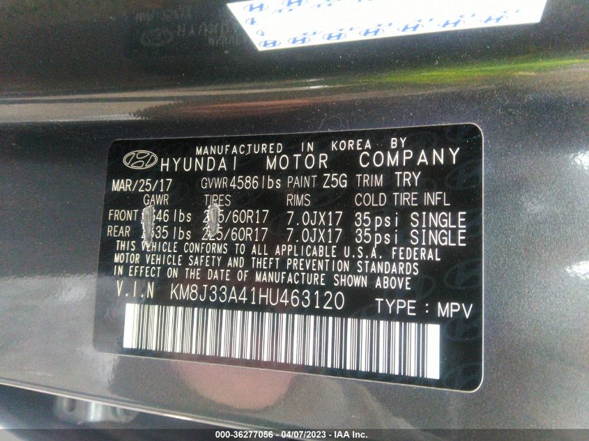 2017 HYUNDAI TUCSON SE - KM8J33A41HU463120
