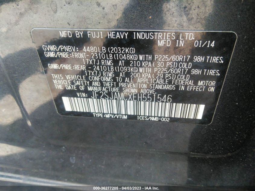 2014 SUBARU FORESTER 2.5I TOURING - JF2SJAMCXEH551546