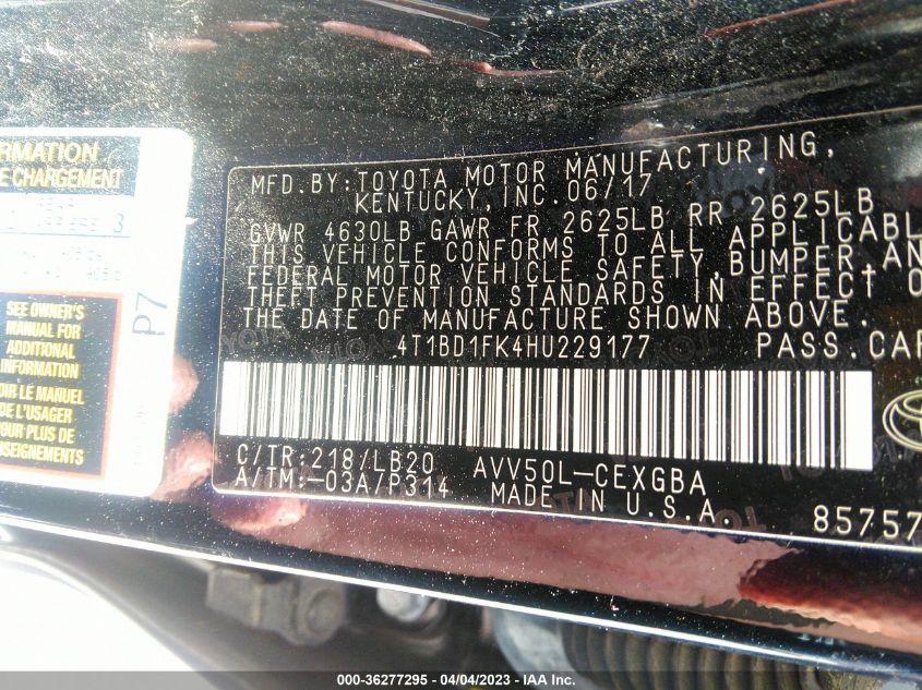 2017 TOYOTA CAMRY HYBRID XLE - 4T1BD1FK4HU229177