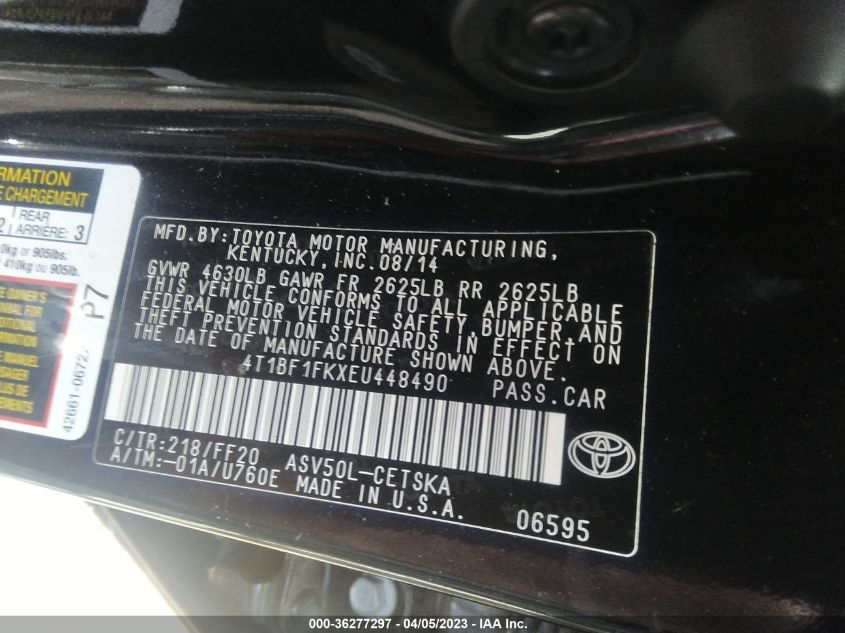 2014 TOYOTA CAMRY L/LE/XLE/SE/SE SPORT - 4T1BF1FKXEU448490