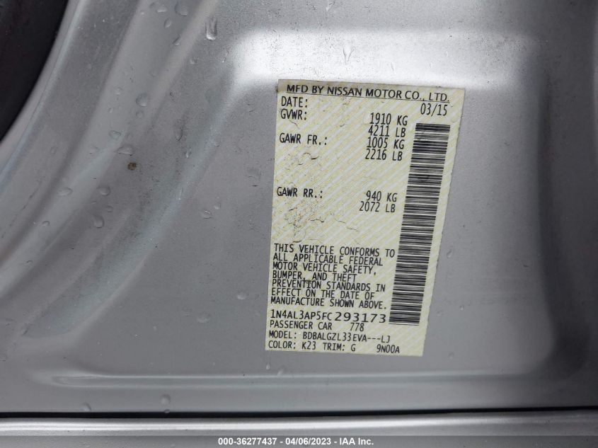 2015 NISSAN ALTIMA 2.5 S - 1N4AL3AP5FC293173