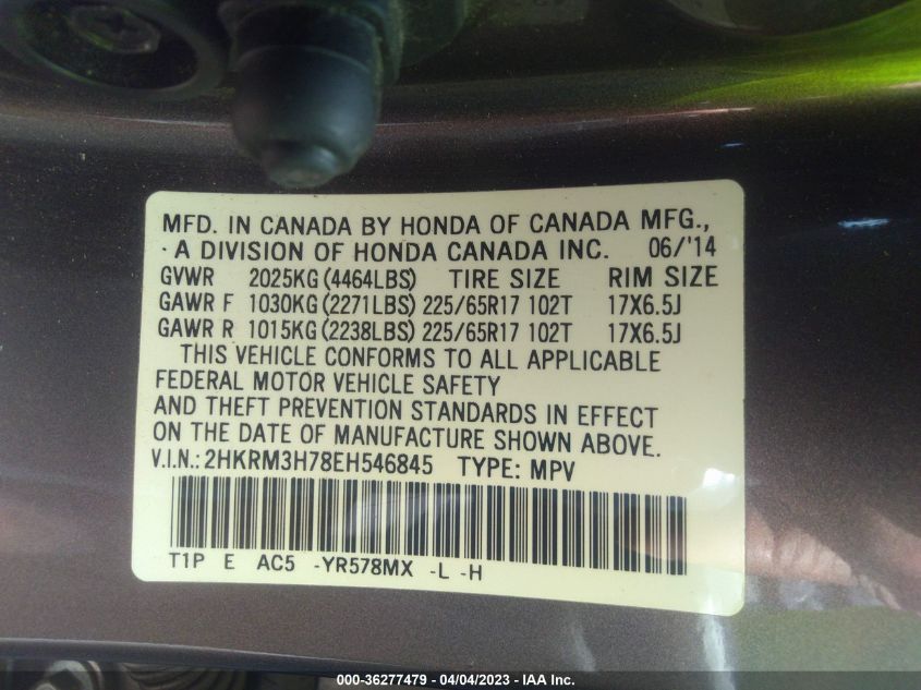 2014 HONDA CR-V EX-L - 2HKRM3H78EH546845