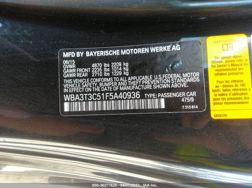 2015 BMW 4 SERIES 435I - WBA3T3C51F5A40936