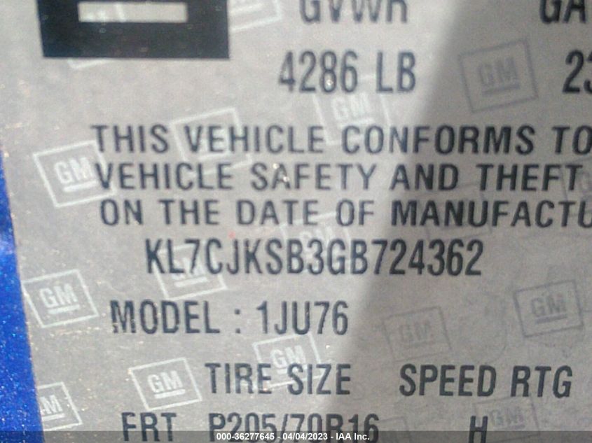 2016 CHEVROLET TRAX LS - KL7CJKSB3GB724362