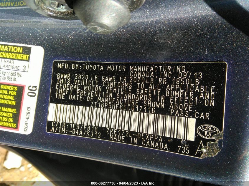 2014 TOYOTA COROLLA LE ECO - 2T1BPRHE6EC017116
