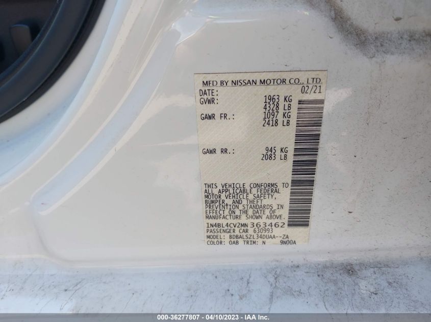 2021 NISSAN ALTIMA 2.5 SR - 1N4BL4CV2MN363462