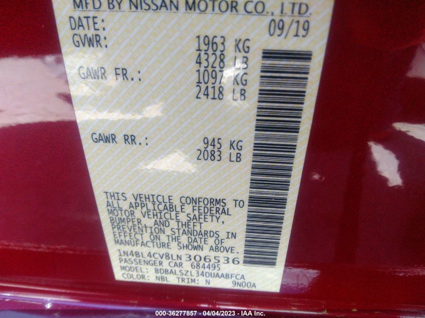2020 NISSAN ALTIMA 2.5 SR - 1N4BL4CV8LN306536