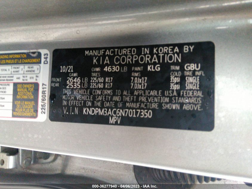 2022 KIA SPORTAGE LX - KNDPM3AC6N7017350