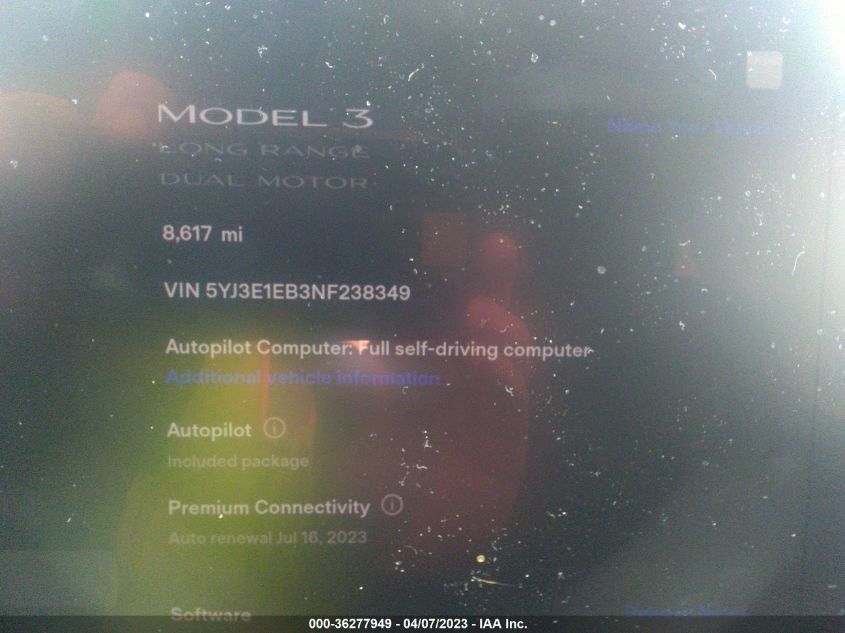2022 TESLA MODEL 3 LONG RANGE - 5YJ3E1EB3NF238349