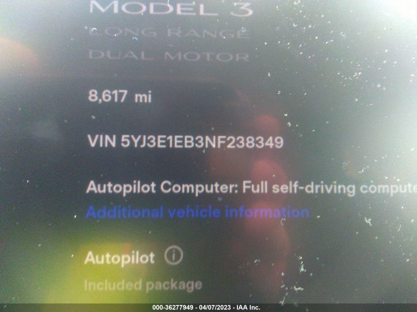 2022 TESLA MODEL 3 LONG RANGE - 5YJ3E1EB3NF238349
