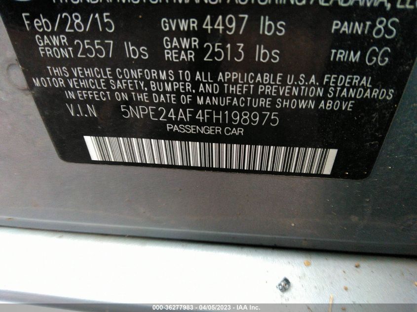 2015 HYUNDAI SONATA 2.4L SE - 5NPE24AF4FH198975