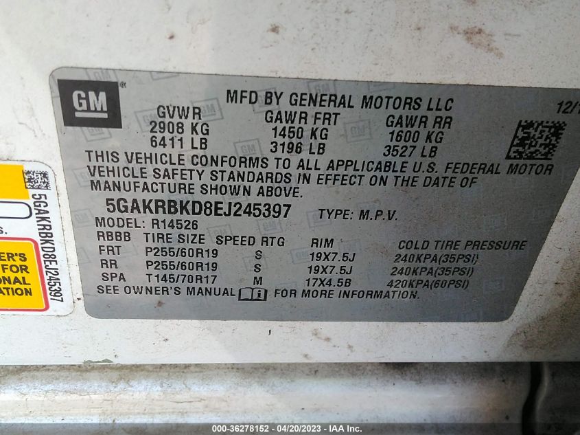 2014 BUICK ENCLAVE LEATHER - 5GAKRBKD8EJ245397