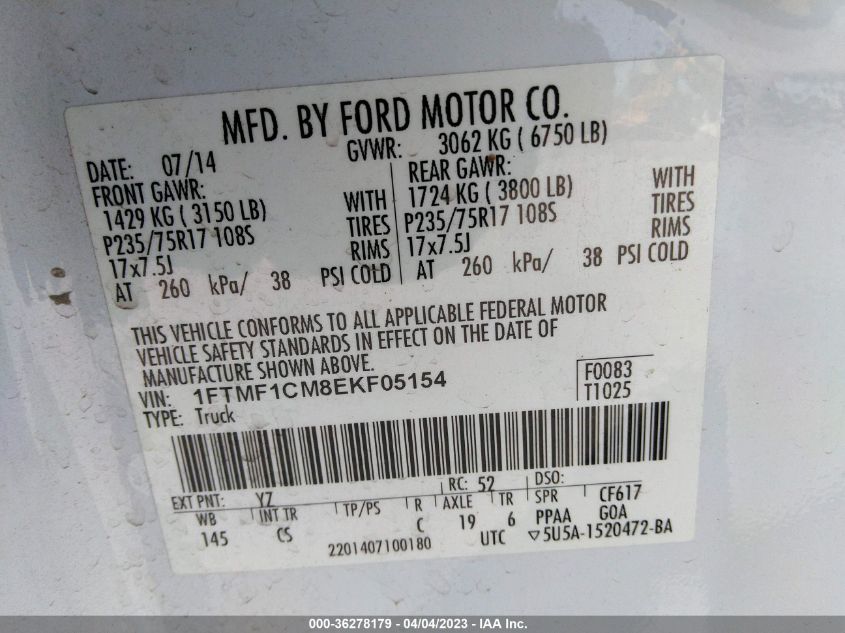 2014 FORD F-150 XL/XLT/STX - 1FTMF1CM8EKF05154