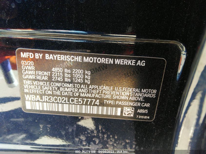 2020 BMW 5 SERIES 530I - WBAJR3C02LCE57774