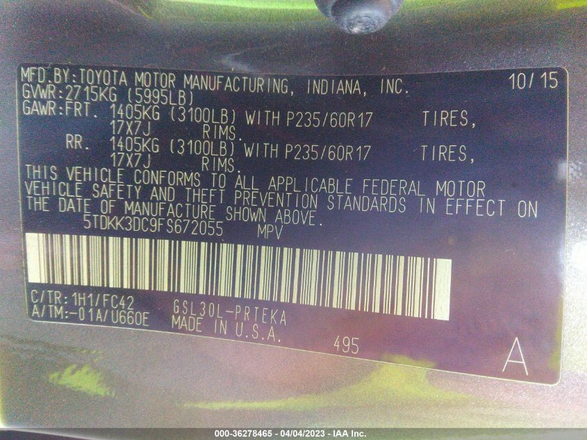 2015 TOYOTA SIENNA LE - 5TDKK3DC9FS672055