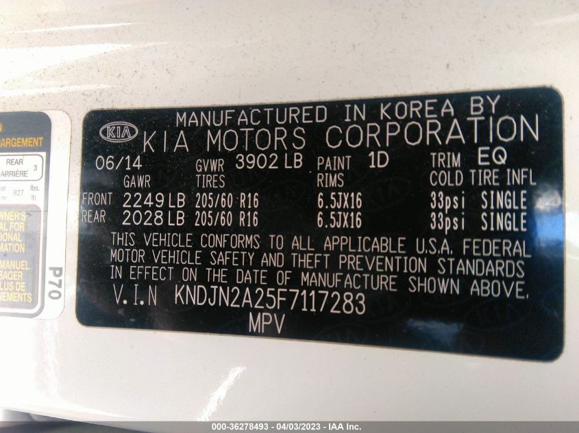 2015 KIA SOUL BASE - KNDJN2A25F7117283