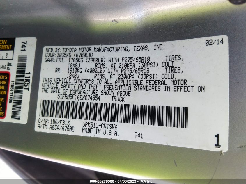 2014 TOYOTA TUNDRA 2WD TRUCK SR5 - 5TFRM5F16EX074854
