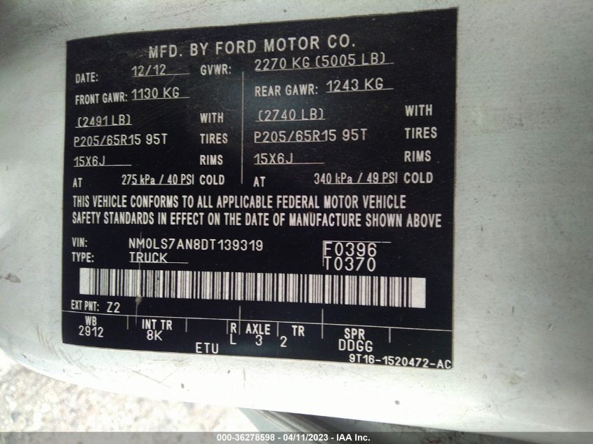 2013 FORD TRANSIT CONNECT VAN NM6LS7AN8DT139319
