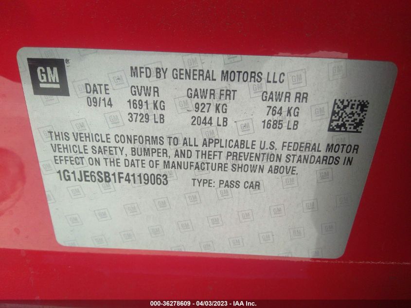 2015 CHEVROLET SONIC LTZ - 1G1JE6SB1F4119063