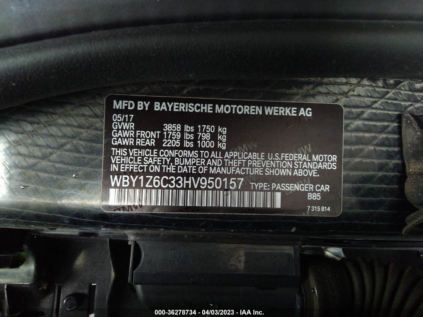 2017 BMW I3 - WBY1Z6C33HV950157
