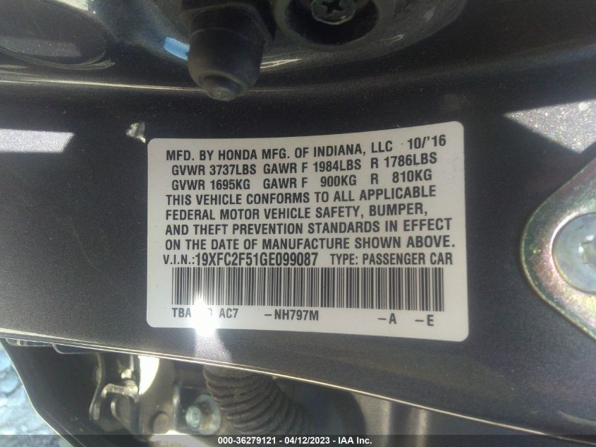 2016 HONDA CIVIC SEDAN LX - 19XFC2F51GE099087