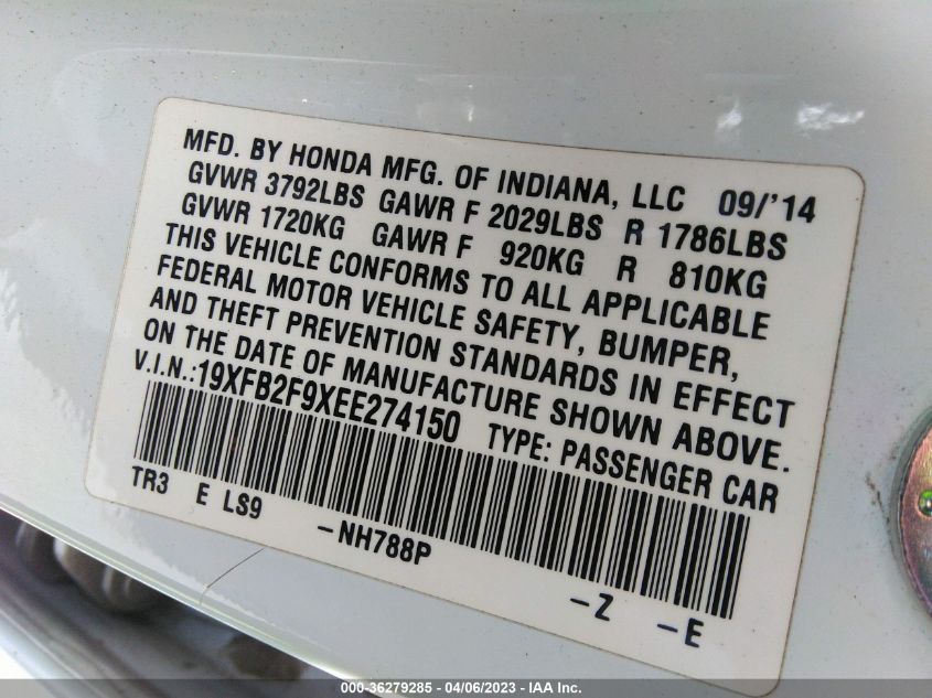 2014 HONDA CIVIC SEDAN EX-L - 19XFB2F9XEE274150