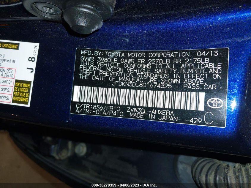 2013 TOYOTA PRIUS ONE/TWO/THREE/FOUR/FIVE - JTDKN3DU8D1674325