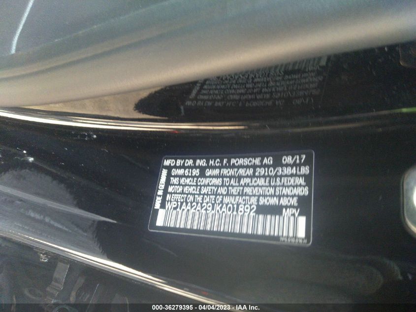 2018 PORSCHE CAYENNE WP1AA2A29JKA01892