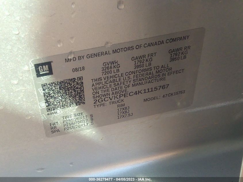 2019 CHEVROLET SILVERADO 1500 LD LT 2GCVKPEC4K1115767