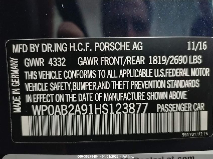2017 PORSCHE 911 CARRERA 4 4S WP0AB2A91HS123877