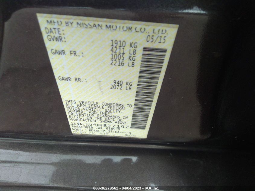 2015 NISSAN ALTIMA 2.5 S - 1N4AL3AP9FN877192