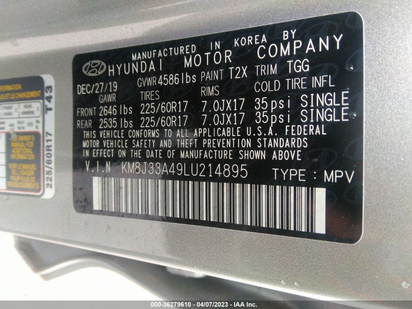 2020 HYUNDAI TUCSON VALUE - KM8J33A49LU214895