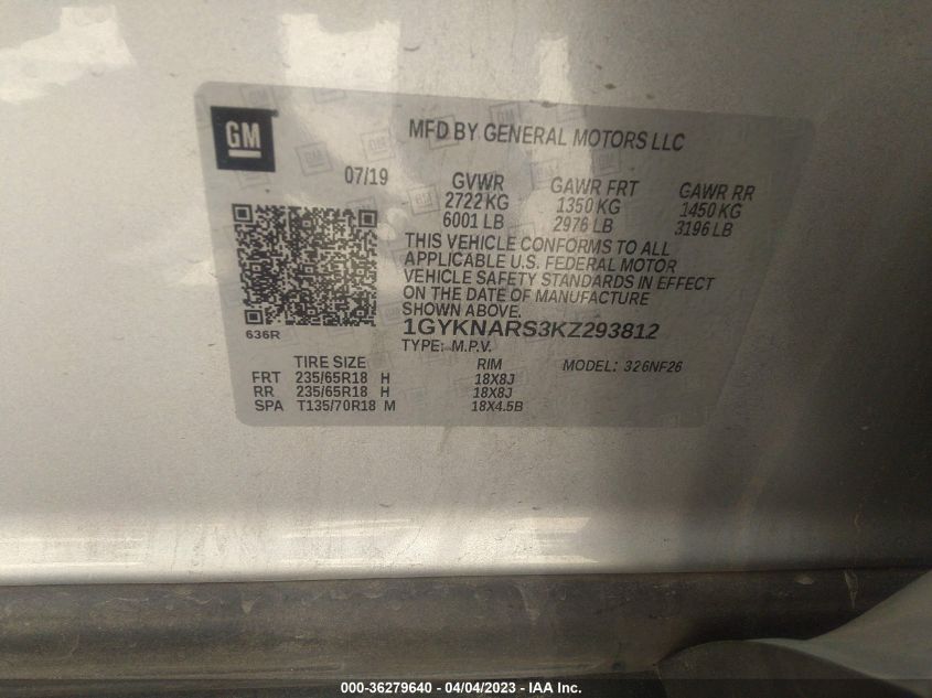 2019 CADILLAC XT5 FWD - 1GYKNARS3KZ293812