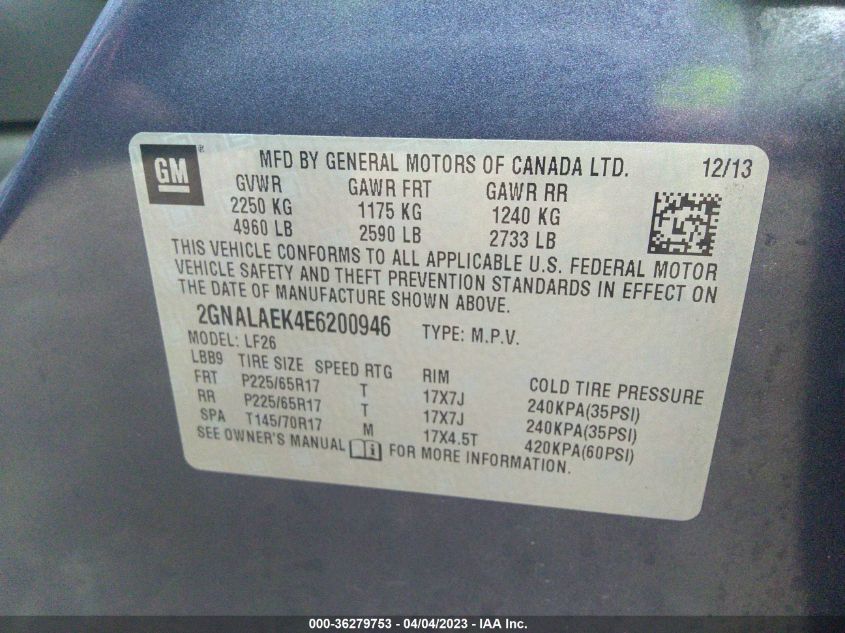 2014 CHEVROLET EQUINOX LS - 2GNALAEK4E6200946
