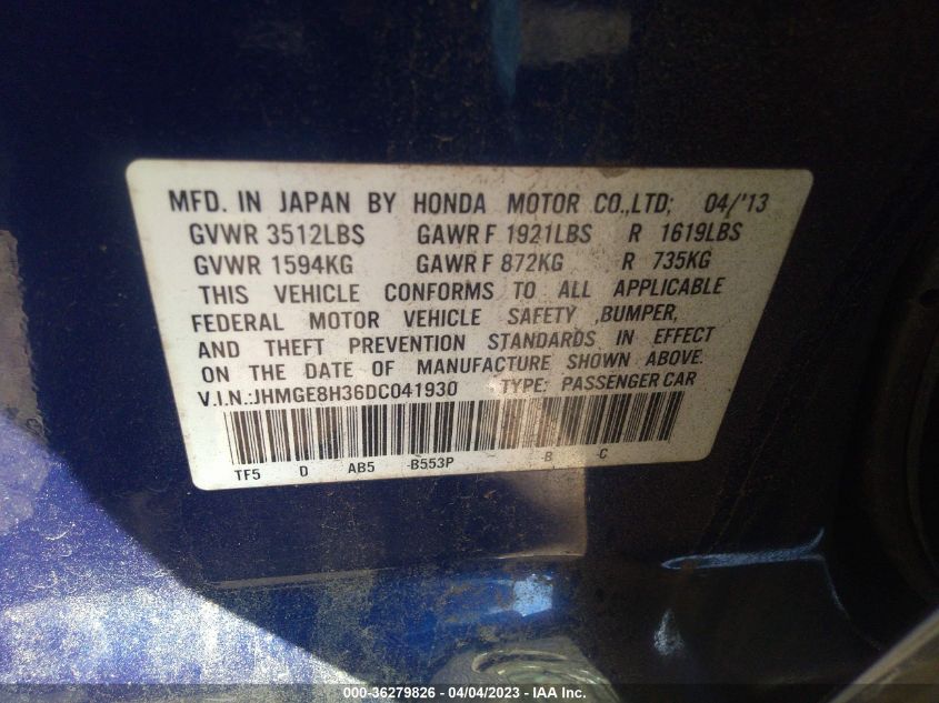 2013 HONDA FIT - JHMGE8H36DC041930