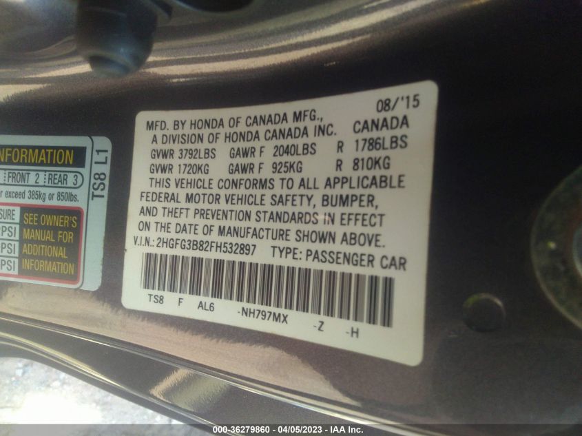 2015 HONDA CIVIC COUPE EX - 2HGFG3B82FH532897
