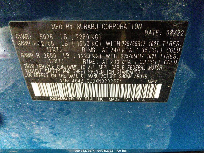2022 SUBARU OUTBACK WILDERNESS - 4S4BTGUDXN3282574