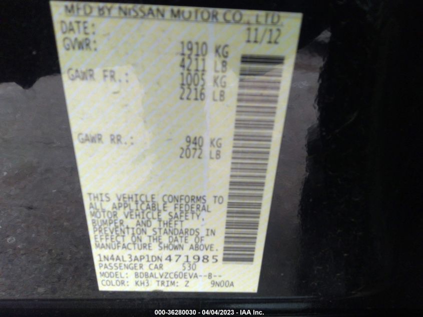 2013 NISSAN ALTIMA 2.5 SL - 1N4AL3AP1DN471985