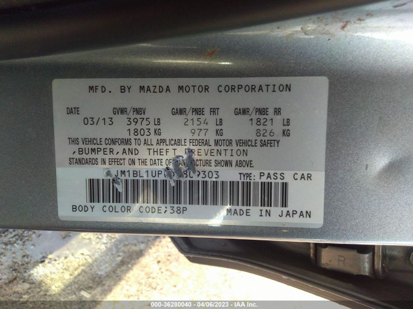 2013 MAZDA MAZDA3 I SPORT - JM1BL1UP0D1809303