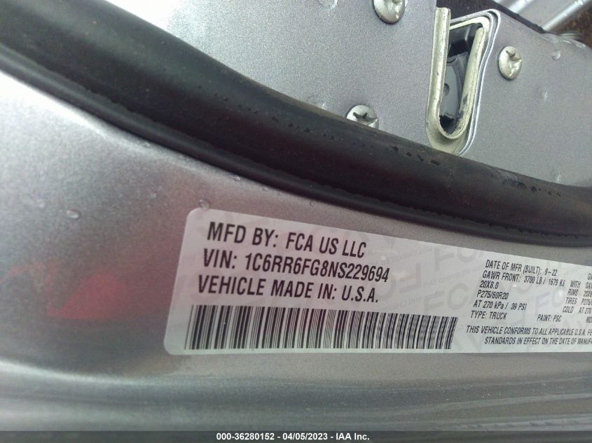 2022 RAM 1500 CLASSIC TRADESMAN - 1C6RR6FG8NS229694