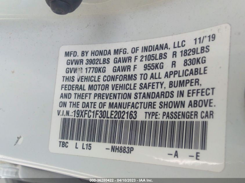 2020 HONDA CIVIC SEDAN EX - 19XFC1F30LE202163