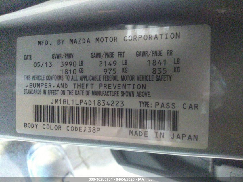 2013 MAZDA MAZDA3 I TOURING - JM1BL1LP4D1834223