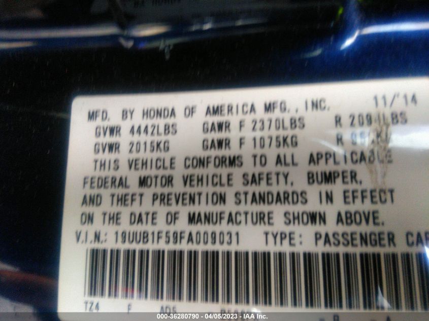2015 ACURA TLX TECH - 19UUB1F59FA009031