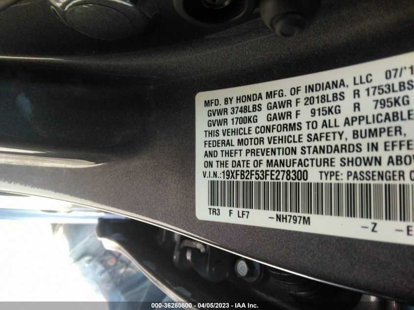 2015 HONDA CIVIC SEDAN LX - 19XFB2F53FE278300