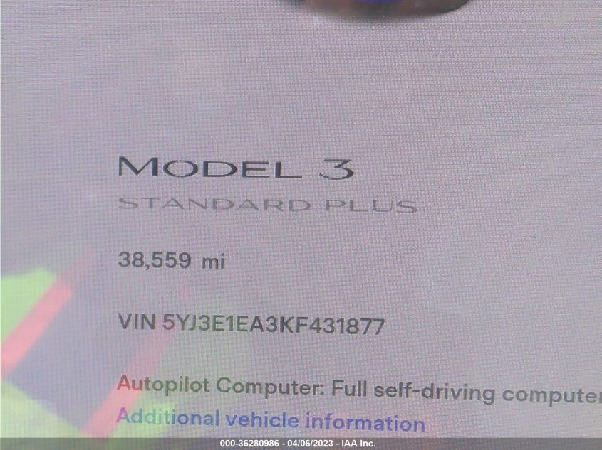 2019 TESLA MODEL 3 RANGE - 5YJ3E1EA3KF431877