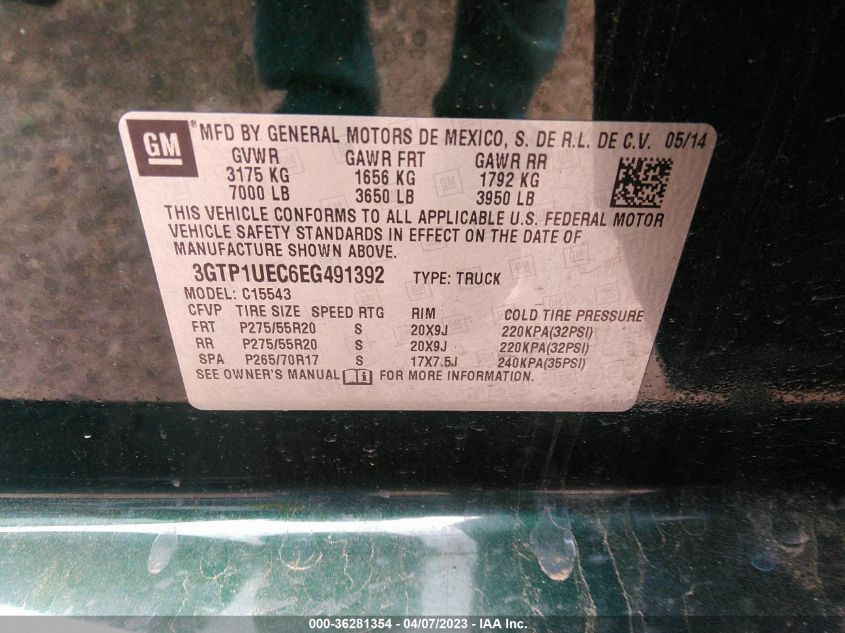 2014 GMC SIERRA 1500 SLE - 3GTP1UEC6EG491392