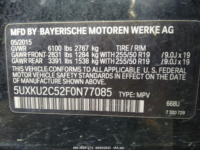 2015 BMW X6 XDRIVE35I - 5UXKU2C52F0N77085